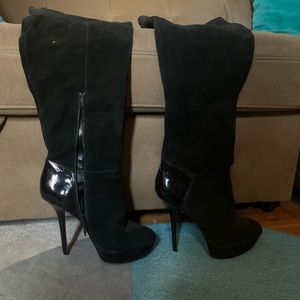 Black suede platform Steve Madden thigh high boots